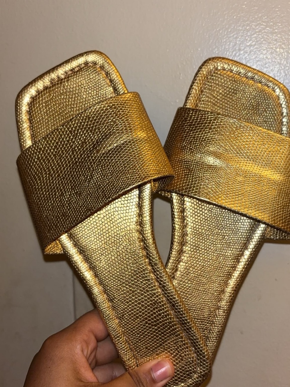 Others Follow Metallic Gold Slide Sandals